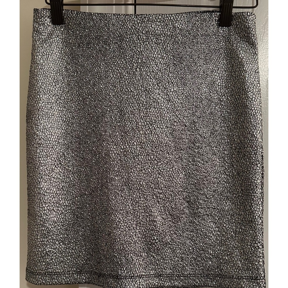 Express Womens Metallic Silver Cracked Foil Mini Skirt Bodycon Party‎ Size XS